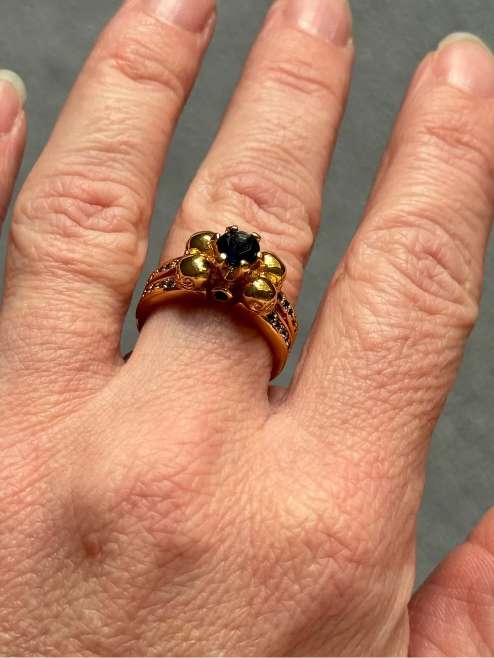 Blue Sapphire Skull Ring